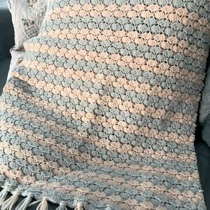 Vintage Baby Blanket, Crochet, Blue and White, 28x45